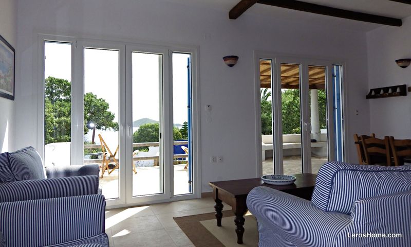 living room with doors to the terrace
