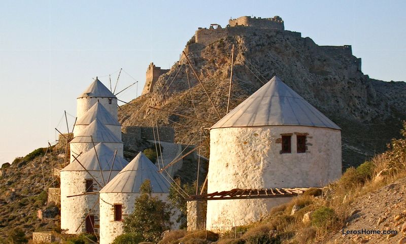 windmills and castle, Leros